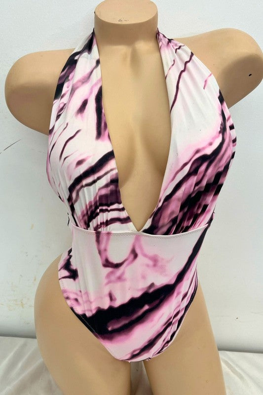 Marble Tie die Deep Halter Neck Swimsuit S2-M2-L2 6 pcs 1 pack
