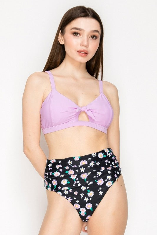 Lilac & Daisy Floral High-Waisted Bikini Set S-M-L 3 pcs 1 pack