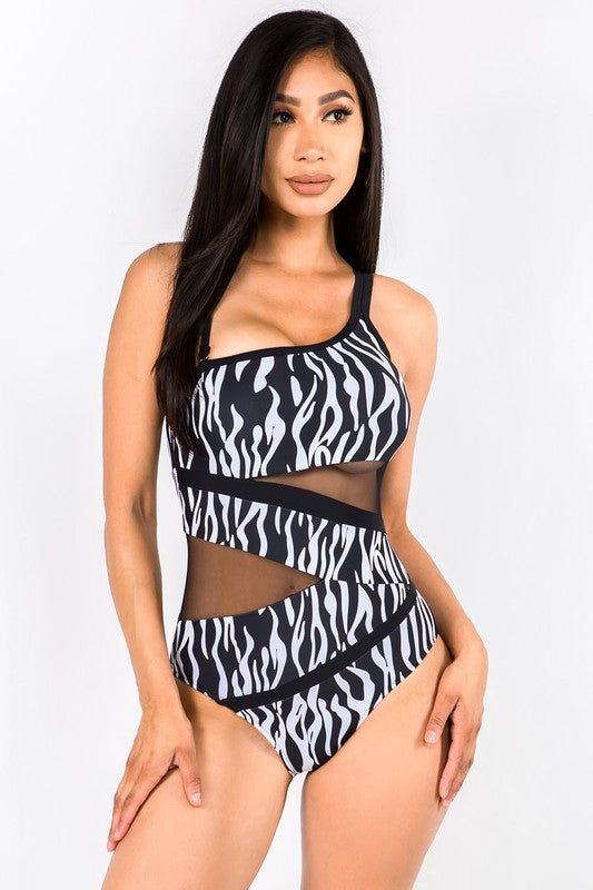 Zebra Print Mesh One Piece Swimsuit S1-M1-L1 3 pcs 1 pack