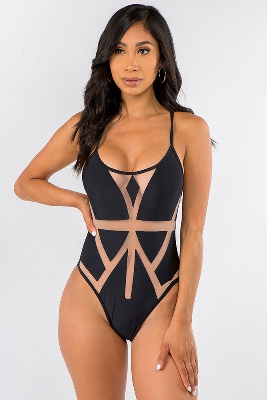 Pattern Mesh See-Through Swimsuit S-M-L 3 pcs 1 pack MU