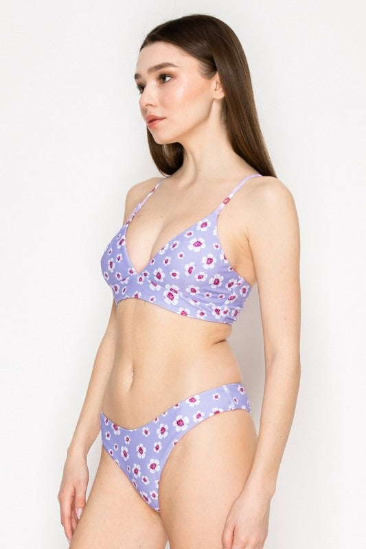 Floral Lace-Up Bikini Set S-M-L 3 pcs 1 pack