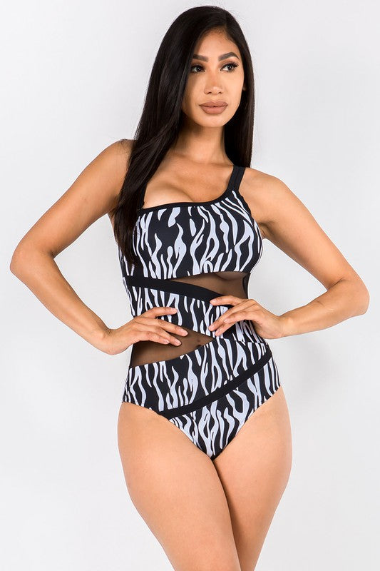 Zebra Print Mesh One Piece Swimsuit S1-M1-L1 3 pcs 1 pack